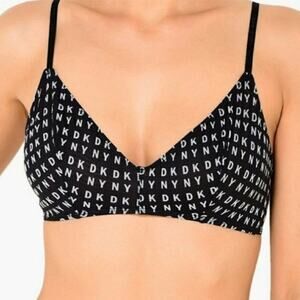 DKNY Printed Mesh Bralette Black and White DKNY Logo Size Medium
